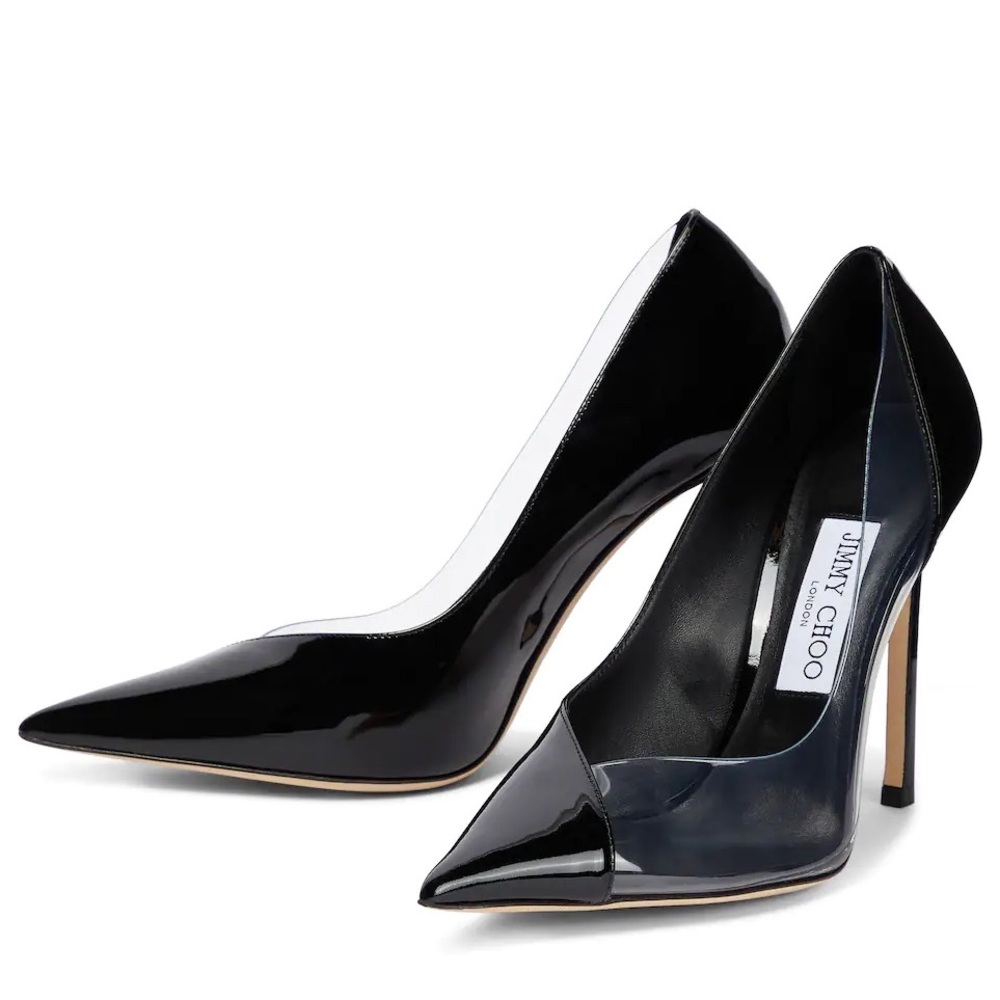 Jimmy Choo Black Cass 110 Patent & Plexi Pump